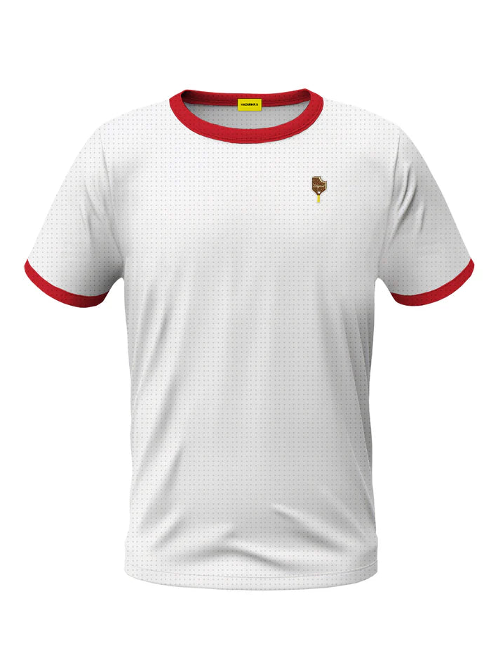 Camiseta Hazard Rough Society Blanca con Cuello Rojo