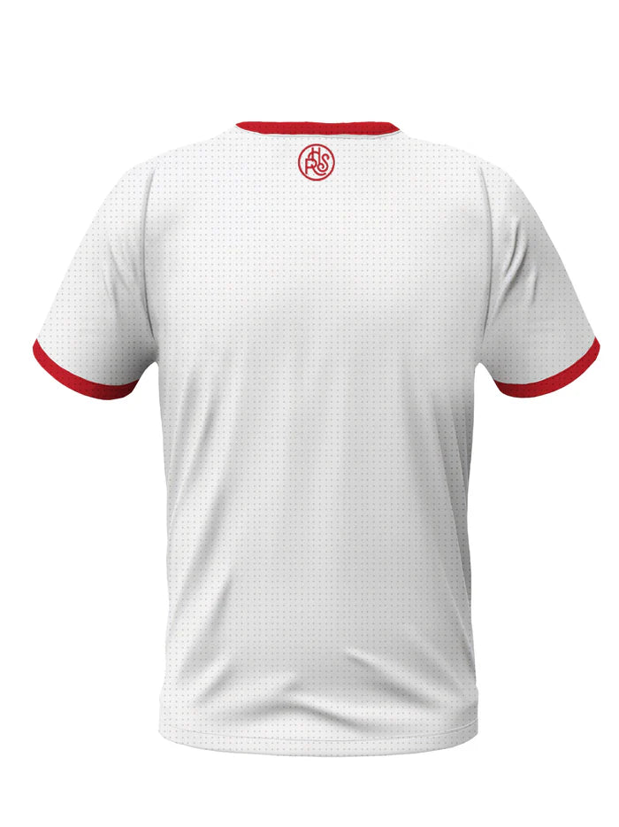 Camiseta Hazard Rough Society Blanca con Cuello Rojo